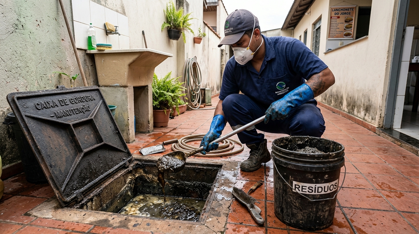 Remoção de resíduos da caixa de gordura em Blumenau‑SC