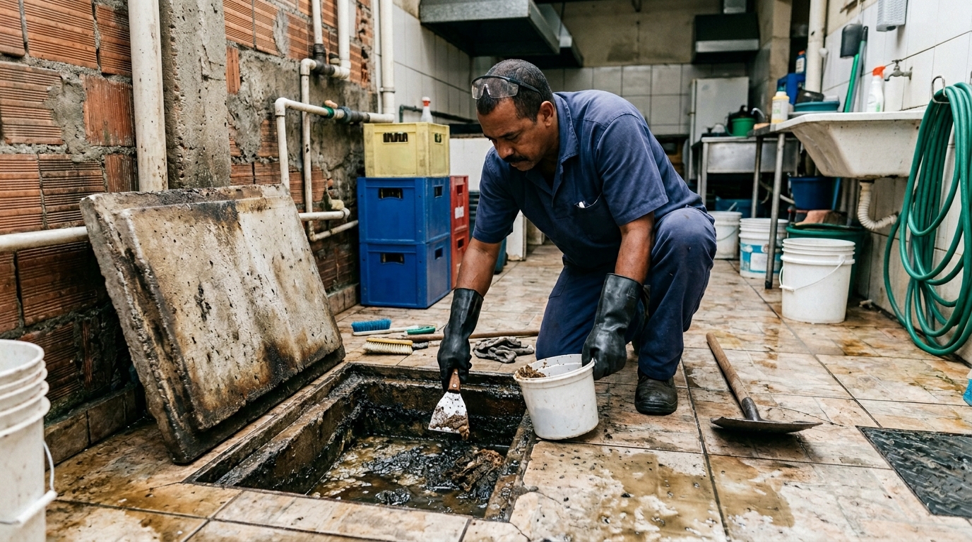 Limpeza de caixa de gordura residencial em Blumenau‑SC
